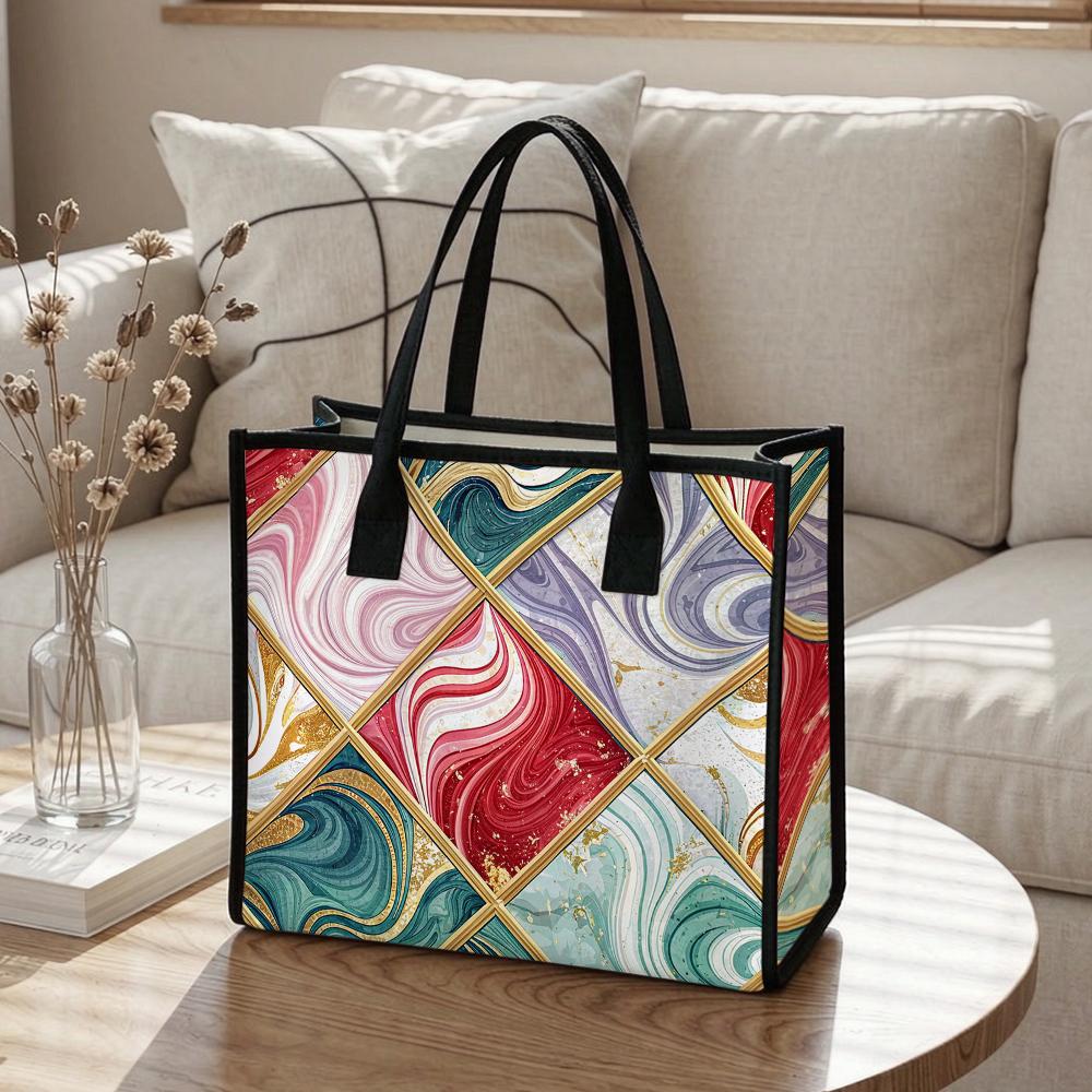 Vintage Marble Pattern Tote Bag Women Daily Casual Large Capacity Outdoor Fashion Commute Shoulder Handbag