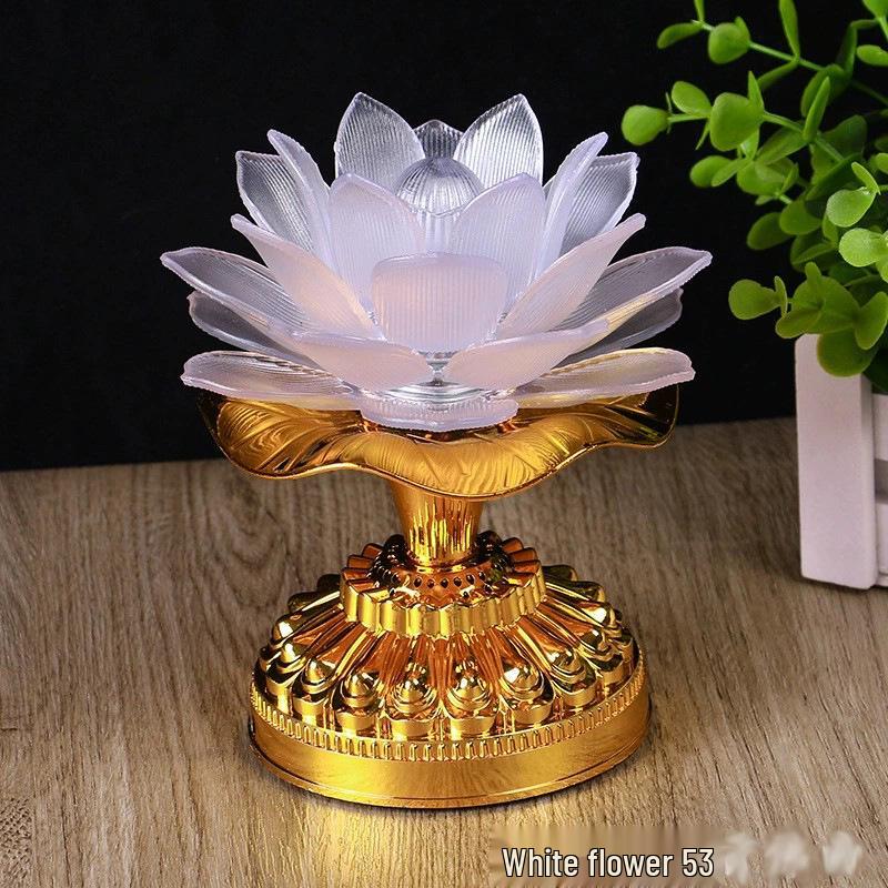 LED Seven-Color Lotus Lamp for Worship and Offering - Electronic Ever-Burning Buddhist Lamp for Guanyin and God of Wealth.