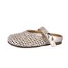 Women's 2025 Summer Mary Jane Mules: French Style Woven Fishnet Closed-Toe Slippers with Soft Sole and Flat Heel