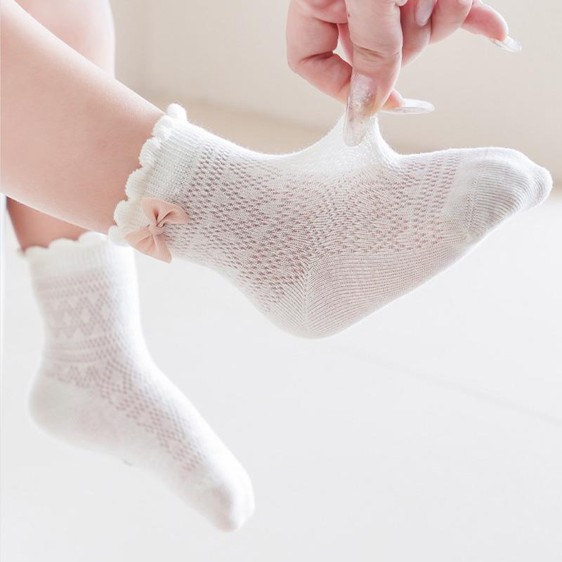 3Pairs/Set Cute Bow Baby Socks Summer Thin Mesh Socks for Infant Boy Girl Solid Color Breathable Cotton Socks