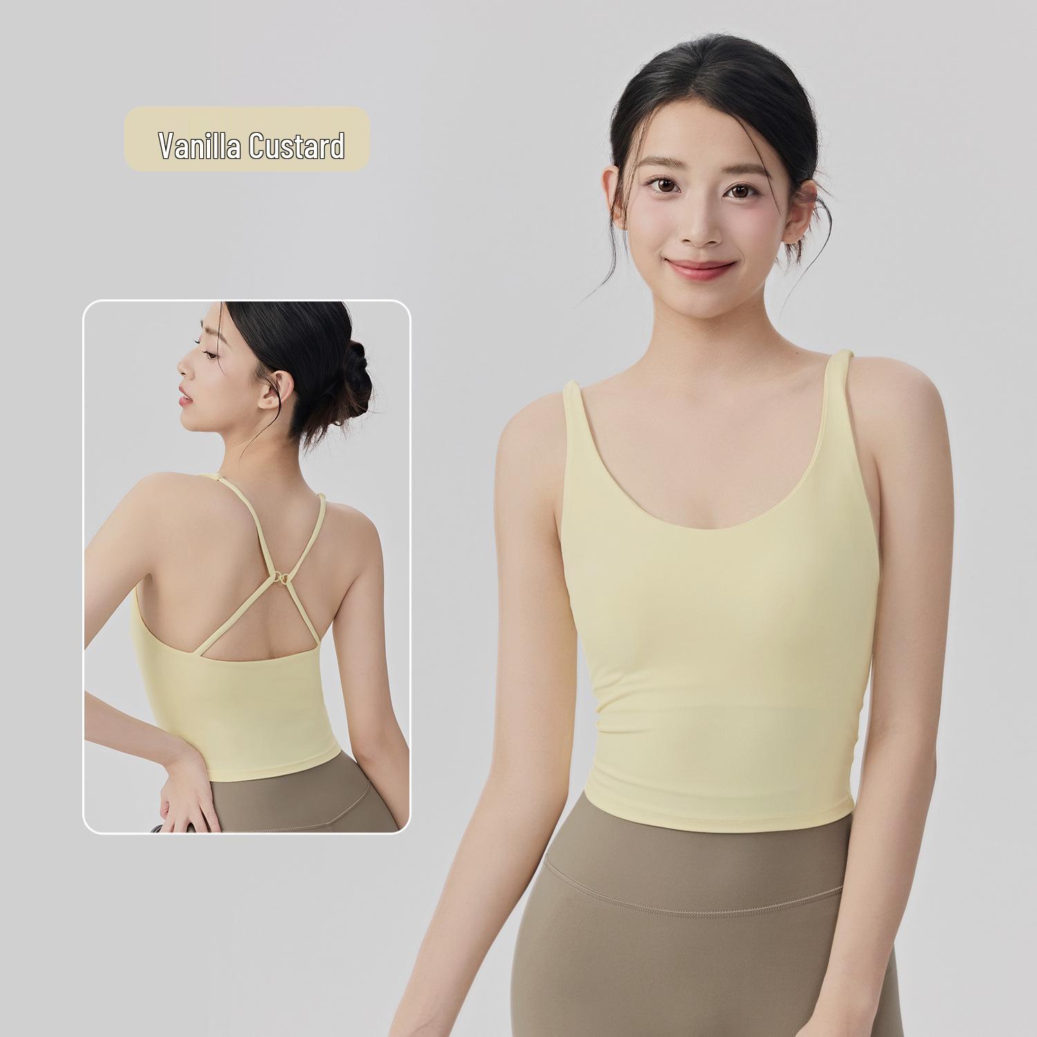 

Women s Pilates Yoga Tank with Chest Pads - Shock Absorption, Stylish Strappy Back, Thin Straps, Two-Way Wear Fitness Top Extra Large