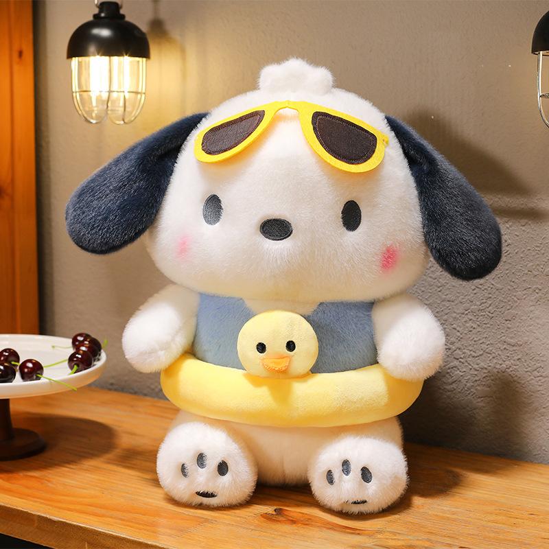 Neuer hochwertiger Sommer-Schwimmring Pacha Hund Cartoon Plüschtier Strand Sonnenbrille Puppe Stoffpuppe
