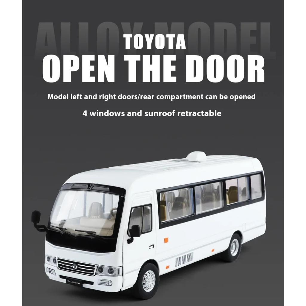 1/24 Toyota Coaster Medium Business Bus Alloy Diecast Model Car Simulation Boutique Bookcase Decoration Trendy Ornament Gift Boy