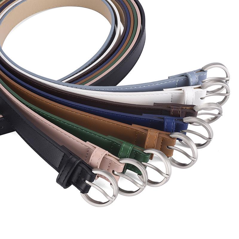 Luxury PU Leather Women's Round Buckle Thin Waist Belt - Solid Color for Jeans & Outerwear
