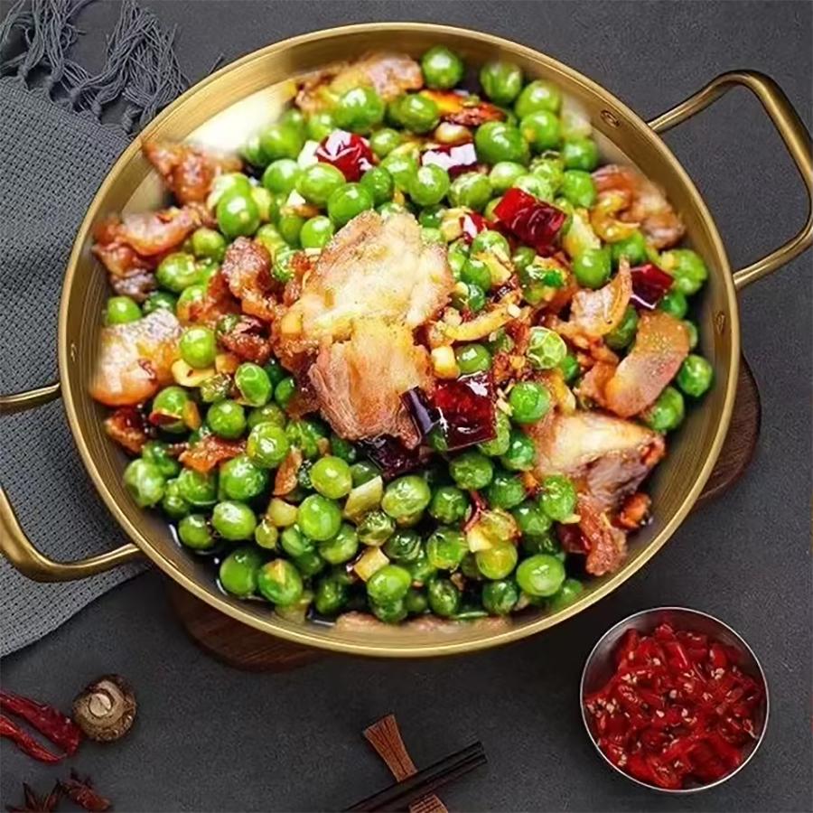 Korean Frying Pan Stainless Steel Paella Pan with Gold Handle Cooking Pot Seafood Rice Pans Non Stick  Skillet Kitchen Cookware