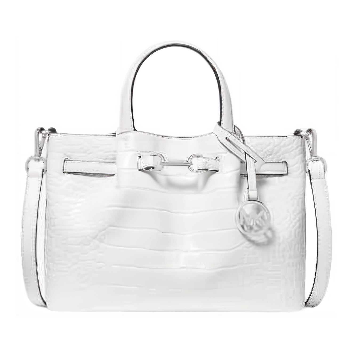 Michael Kors MK Carson Metallic Logo Faux Leather Shoulder Crossbody Handbag Small Women handbags White 35S5S2ZS5I-OPTICWHITE Basic Set (Bag+Dust Bag)