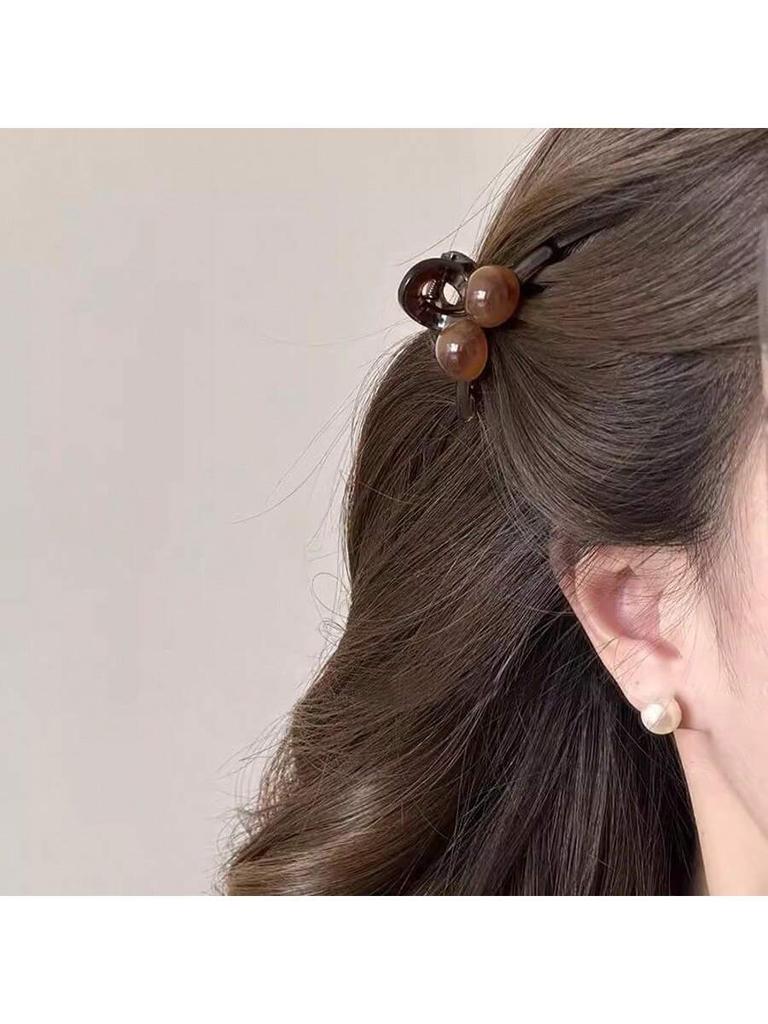 1-Piece Brown Maillard Double Pearl Hair Clip - High-End Cute Hair Accessory, Bangs Clip, Versatile Everyday Hairpin