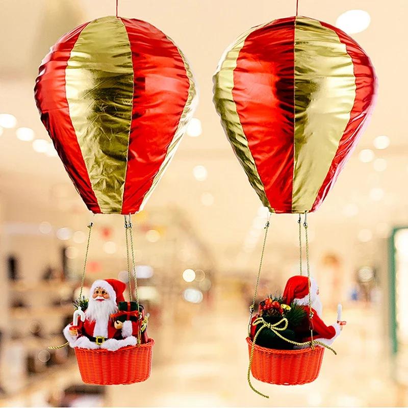 Christmas Santa Hot Air Balloon Christmas Tree Santa Decoration Ceiling Pendant for Home Xmas Holiday New Year Party Decor 1Pc