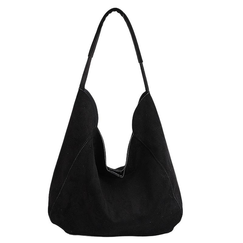 Suede Hobo Bag with Open Top Design Large Capacity Everyday Fashion Shoulder Bag