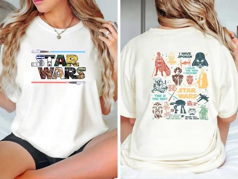 Galaxy Star Wars Darth Vader Short Sleeves T-Shirt This Is The Way Mandalorian Chewbacca Princess Leia Tops Casual Round Neck