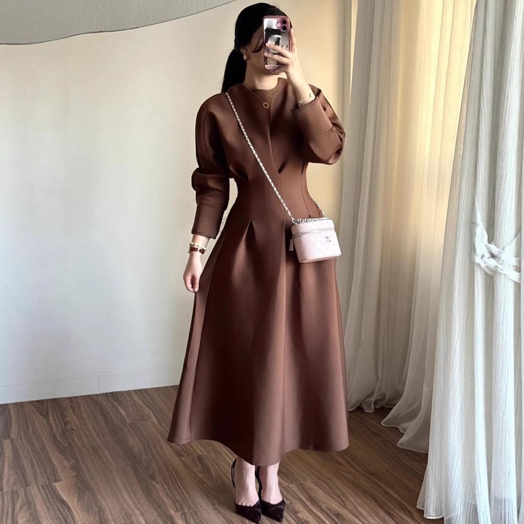 European and American women's clothing spring new fashion slim and thin medium and long big swing retro dress