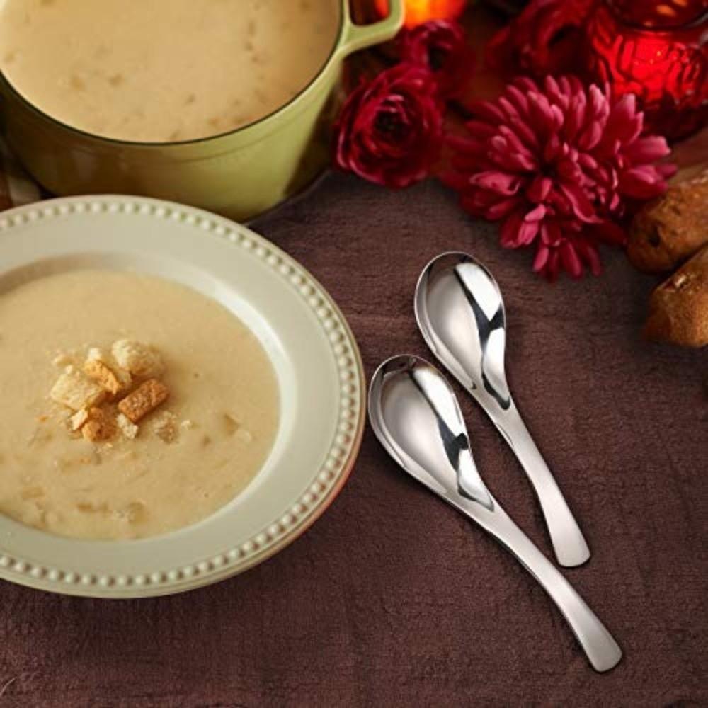 6PCS Large Stainless Steel Spoons Food-grade Dessert Spoons Practical Rice Spoons  Dining Table