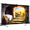 Empty Tomb Easter Cross Tapestry Christian Religious Art Resurrection Scene Church Decor Faith Wall Hanging Living Room Print