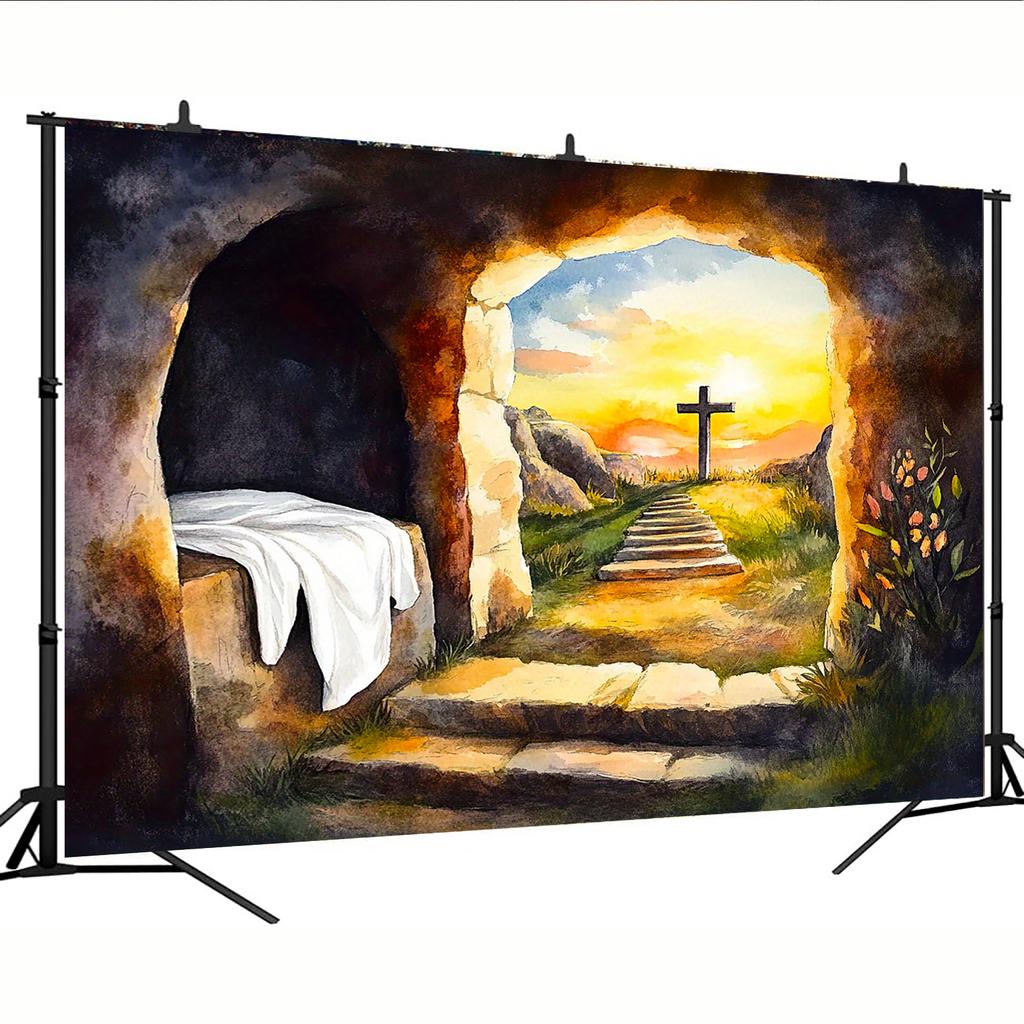 Empty Tomb Easter Cross Tapestry Christian Religious Art Resurrection Scene Church Decor Faith Wall Hanging Living Room Print