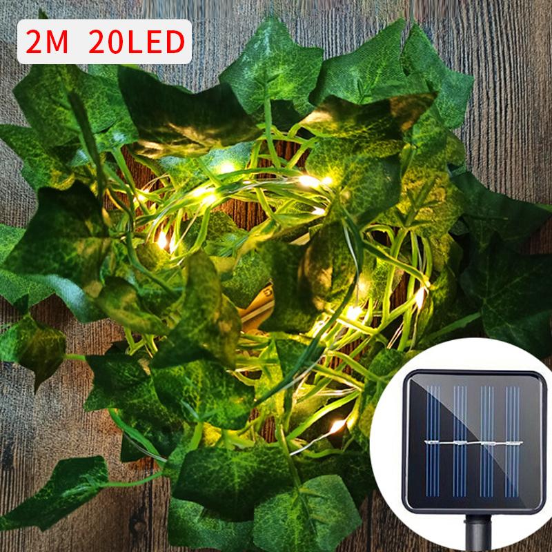 10M 100LED Green Leaf Rattan Artificial Ivy Garland Fake Leaf Plants Vine Garland String Solar Light Wedding Party Christmas Holiday Decoration
