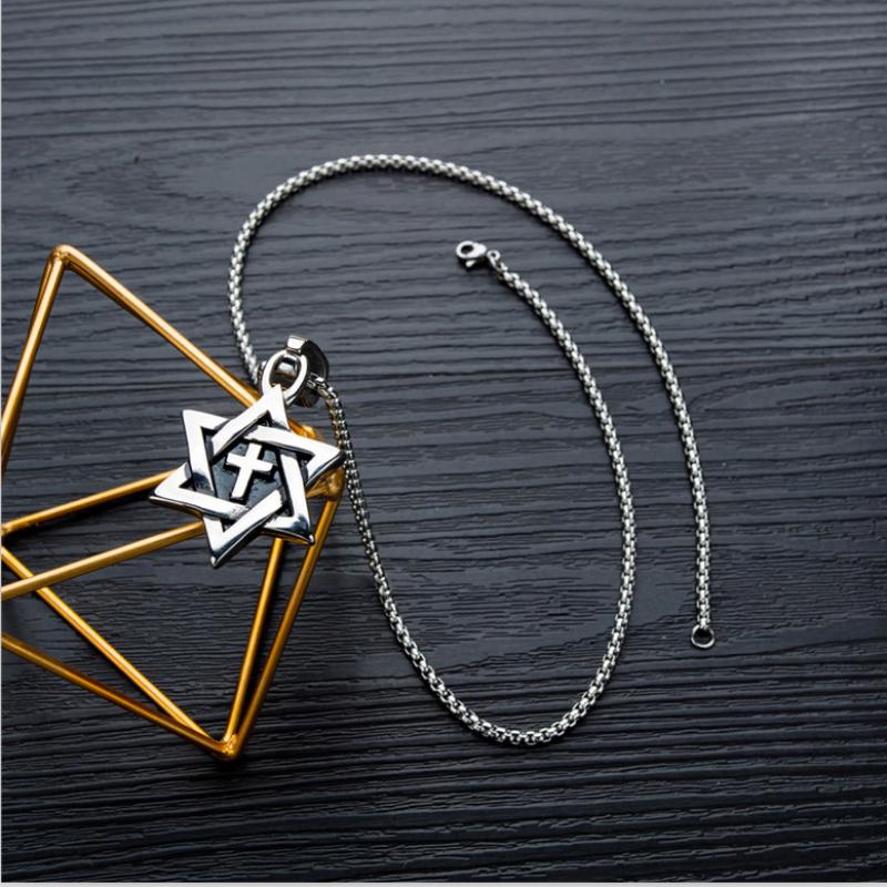 Hexagram Men's Necklace, Hip Hop Cross Pendant, Long Style