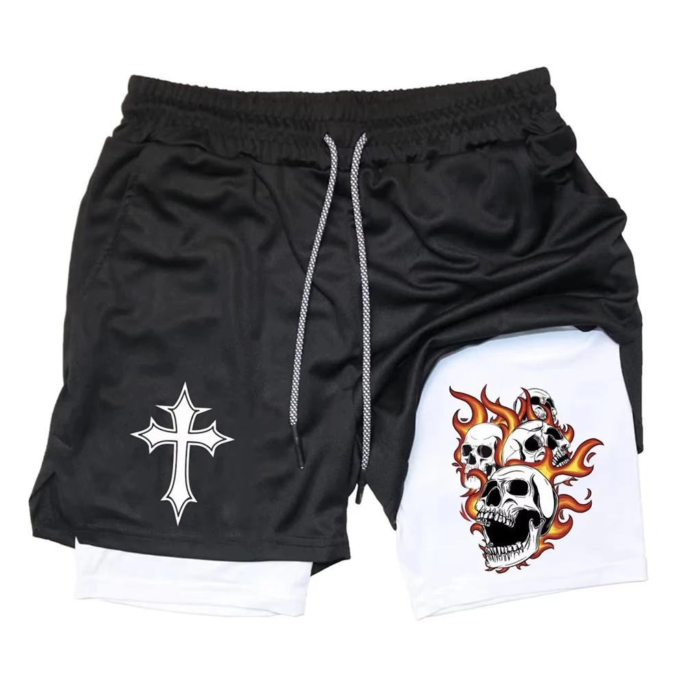 

Men s Fitness Two-in-one Shorts Double-layer Beach Pants Trendy Printed Sports Shorts Outdoor Training Running 10105 XXXL