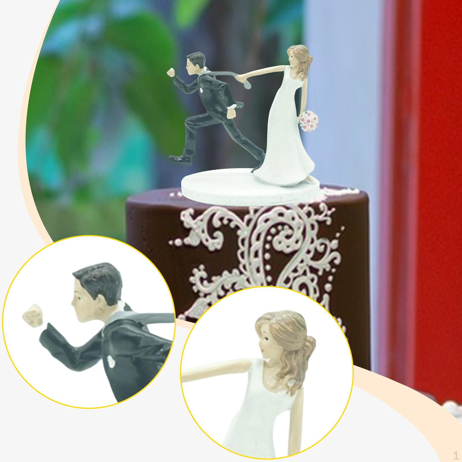 

Bride Groom Figurine Wedding Cake Topper Accessory Craft Couple Statue Ornament Pull the Tie
