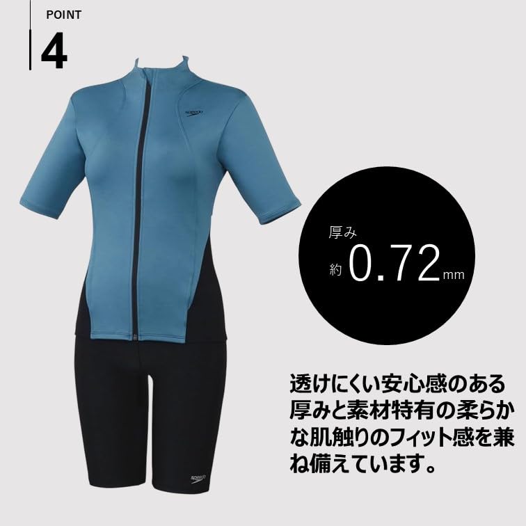 Speedo Short Sleeve Wavy Sepa Fitness Sunrise Size M Women's Swimsuit, Blue,