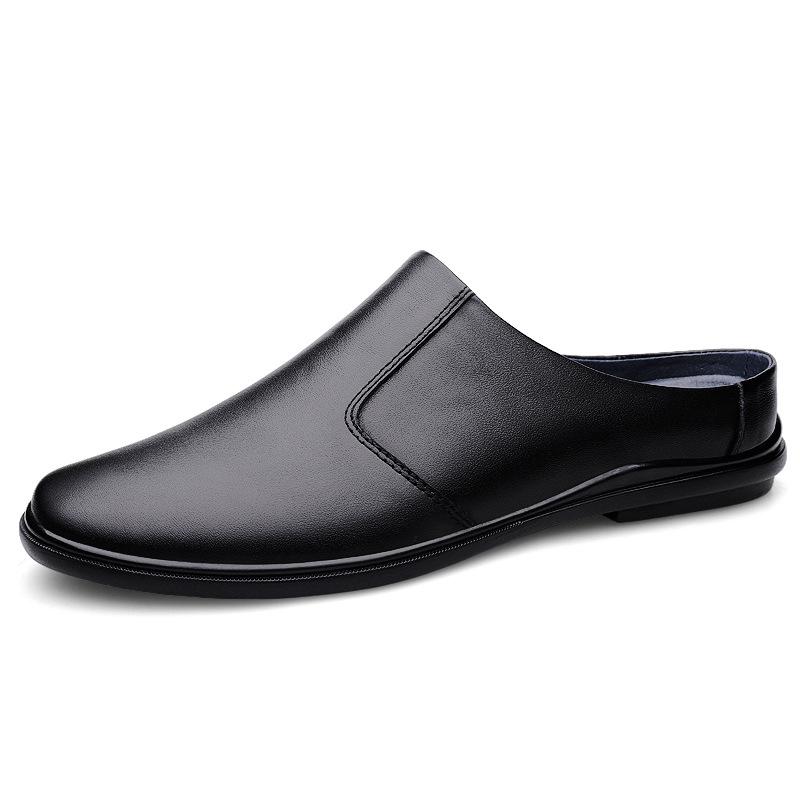 Men s Breathable Leather Slip-on Sandals, Size 45, Closed Toe, Soft Sole, Casual Trendy Shoes for Summer 38
