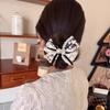 Rope High Elasticity Lace Ribbon Bow Imitation Pearls Rhinestones Decor Hair Tie