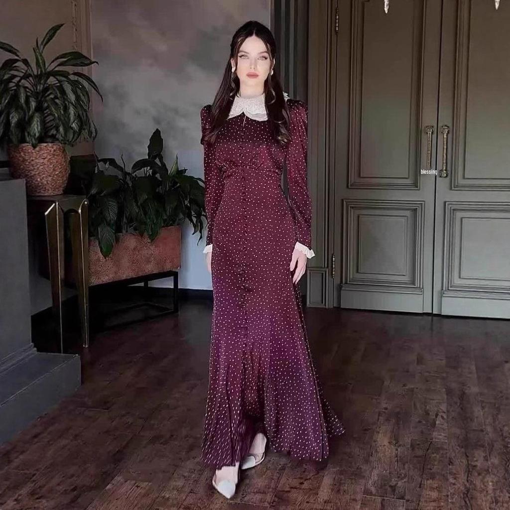 2026 European-American Lapel Print Long Sleeve Slimming Bodycon Dress