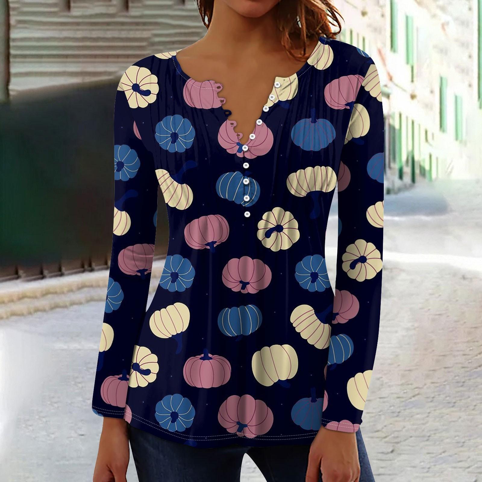 

Женский топ с длинными рукавами и плиссированным воротником на пуговицах с принтом Хэллоуина, весна-осень XL