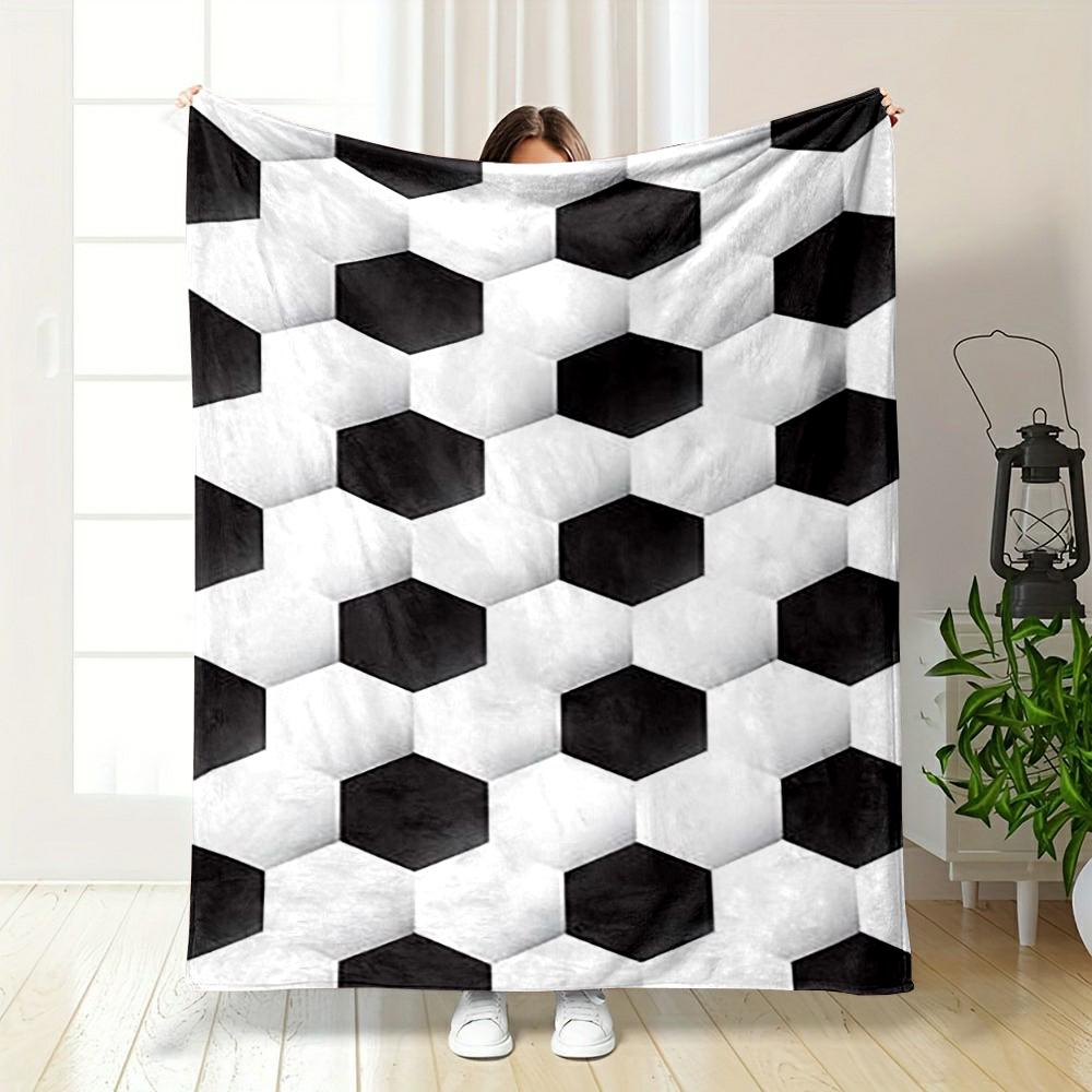 Black and White Hexagonal Design printed Flannel blanket for bedroom, living room, sofa, and nap