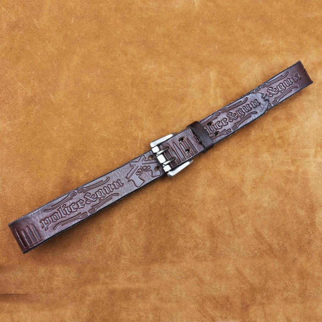 Herren Verdickter Ledergürtel mit doppelter Dornschließe - Echtes geprägtes Rindsleder, Retro Casual Stil für Jeans