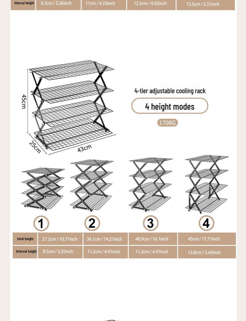Adjustable Foldable Multi-layer Cooling Rack for Bread and Cake Baking