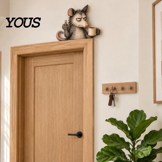 Festive Doorway Wood Art Middle Finger Animal Door Corner Sign, Funny Wooden Natural Trim Frame Decoration, Wall Hanging Ornament for Decor
