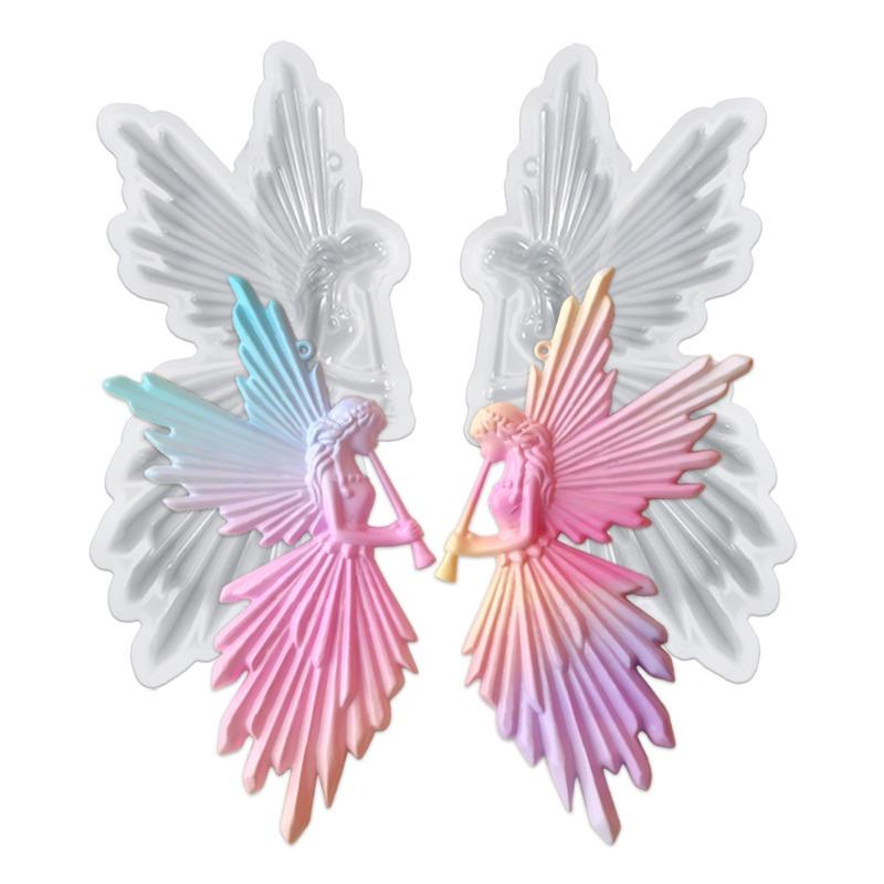 Kristalltropfenkleber DIY Engelform Handgefertigt Kreativ Symmetrisch Links und Rechts Flöte Blasend Flügel Fee Spiegel Silikonform