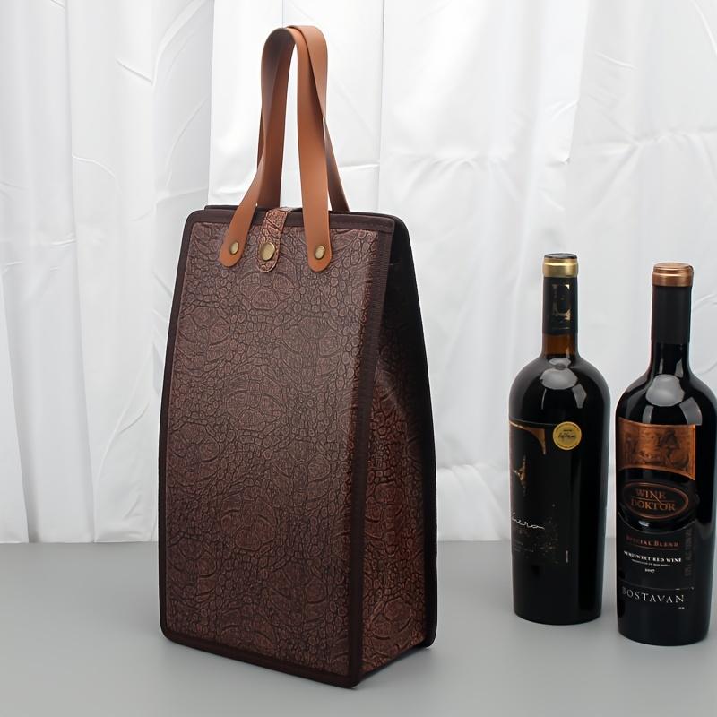 

PU Leather Wine Bag for 2 Bottles Elegant Gift Box with Handles Wine Carrier for Red/White Wine Travel Storage Case 35X20X11CM коричневий