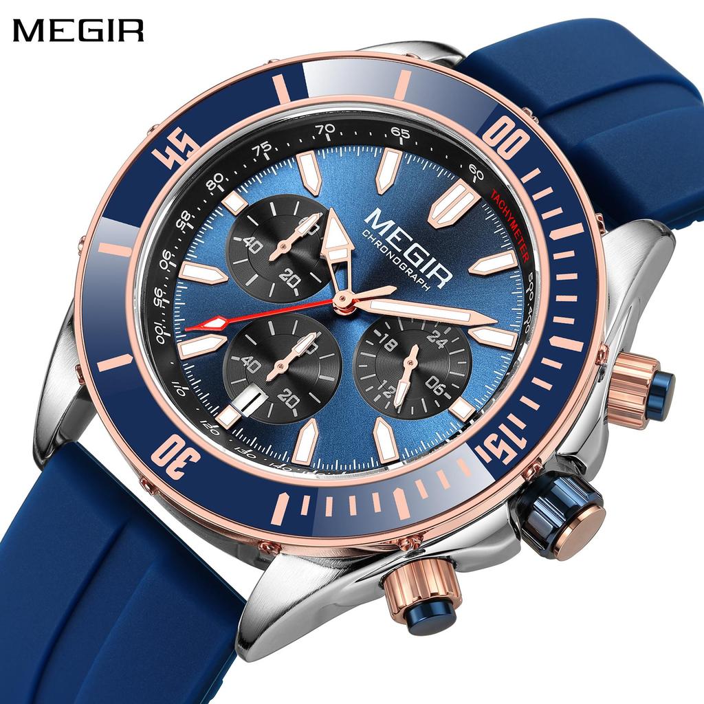 MEGIR Brand Business Watch for Men Luxury Quartz Clock Chronograph Waterproof Luminous Big Dial Sport Wristwatch Reloj Hombre 2226