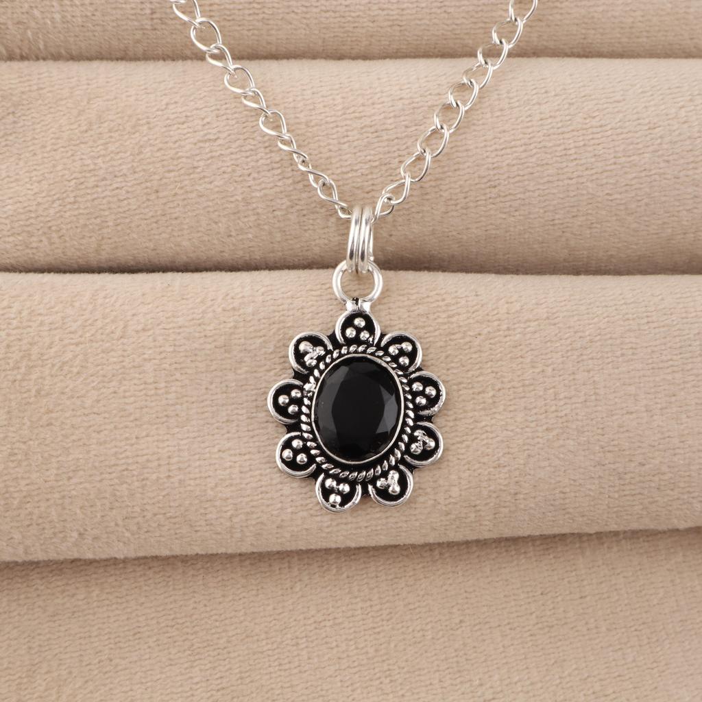 Pietra Preziosa Onice Nera Gioielli in Argento Sterling 925 Ciondolo di Design 1,37" Regalo Per la Madre CP-40-16