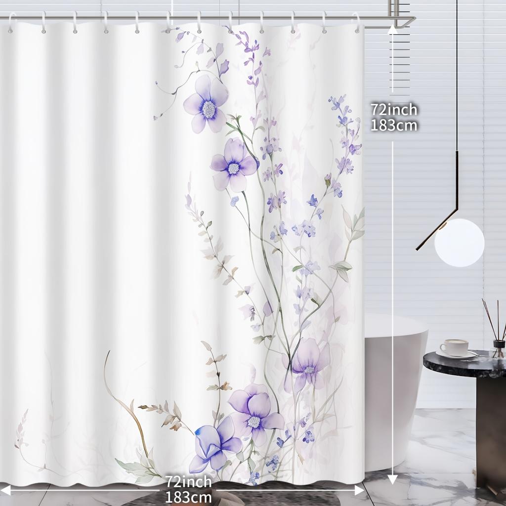 1pcs Hand Painted Fresh Purple Floral Romantic Vine Print Shower Curtain Bathroom Shower Curtain Tapestry Wall Decor Tapestry