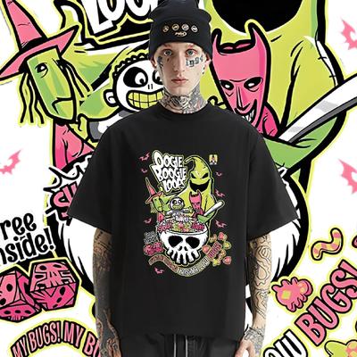 Hollowen O-Neck T-shirt Loose Short Sleeve Tshirt Y2k Rap Style Clothes High Quality Cotton Tee Casual Style Men's Tops Custom