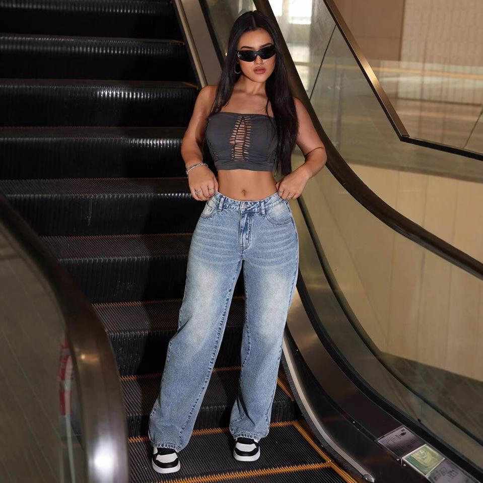 High Waist Straight Jeans Damen Locker Lässig Denim Hose Tägliche Straßenhose