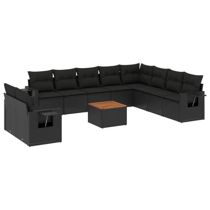 VidaXL Salon de Jardin avec Coussins 11 pcs, Canapés de Terrasse, Ensemble de Meubles de Patio, Mobilier d'Extérieur, Noir 3256965