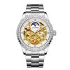 Luxury Men's Gold Case Mechanical Watch with Moon Phase Stainless Steel Strap Waterproof Automatic Wristwatch for Male Fashion