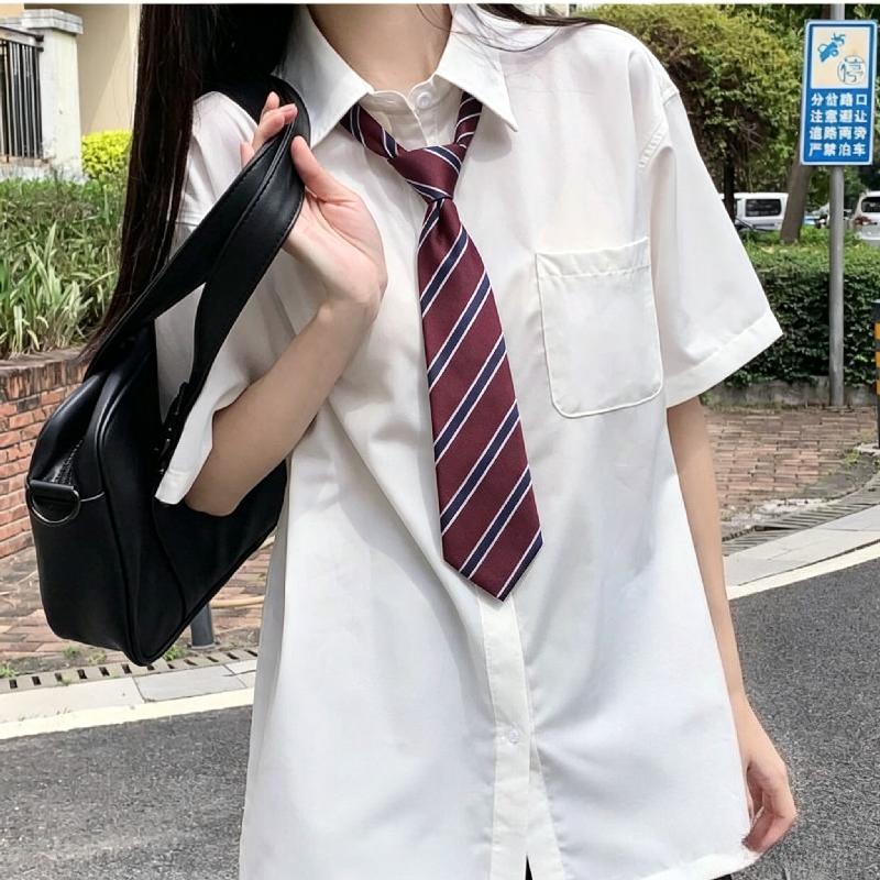 White Short Sleeved Shirts for Women Japanese College Style Versatile Loose Shirt with Tie Summer Single Breasted Blouse