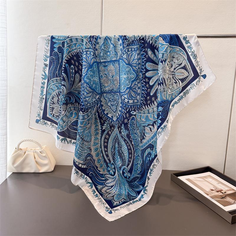 Modă Retro Europeană și Americană Satin Imitație Mătase Imprimată Eșarfă Pătrată Mare Eșarfă de Mătase Șal Eșarfă de Cap Eșarfă pentru Protecția Gâtului Eșarfă