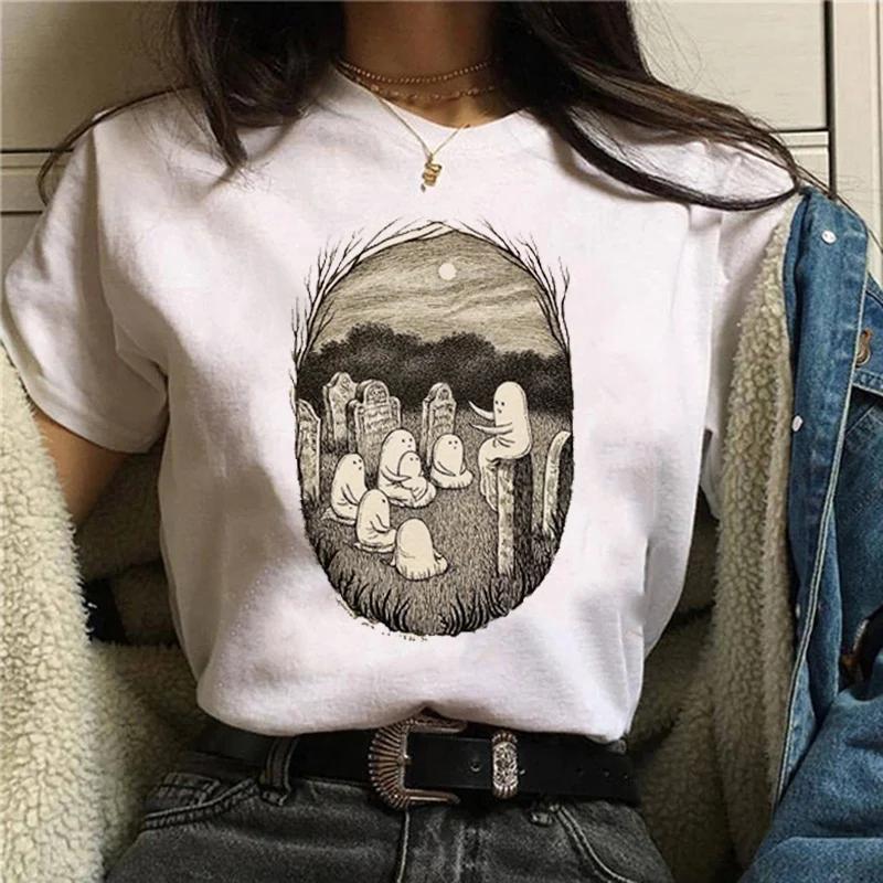 

90s Trendy Sweatshirt Halloween Witch Style Trendy Shortsleeved Unisexs Tshirt Cartoon Fashion Printed Top Pattern Aesthetic S