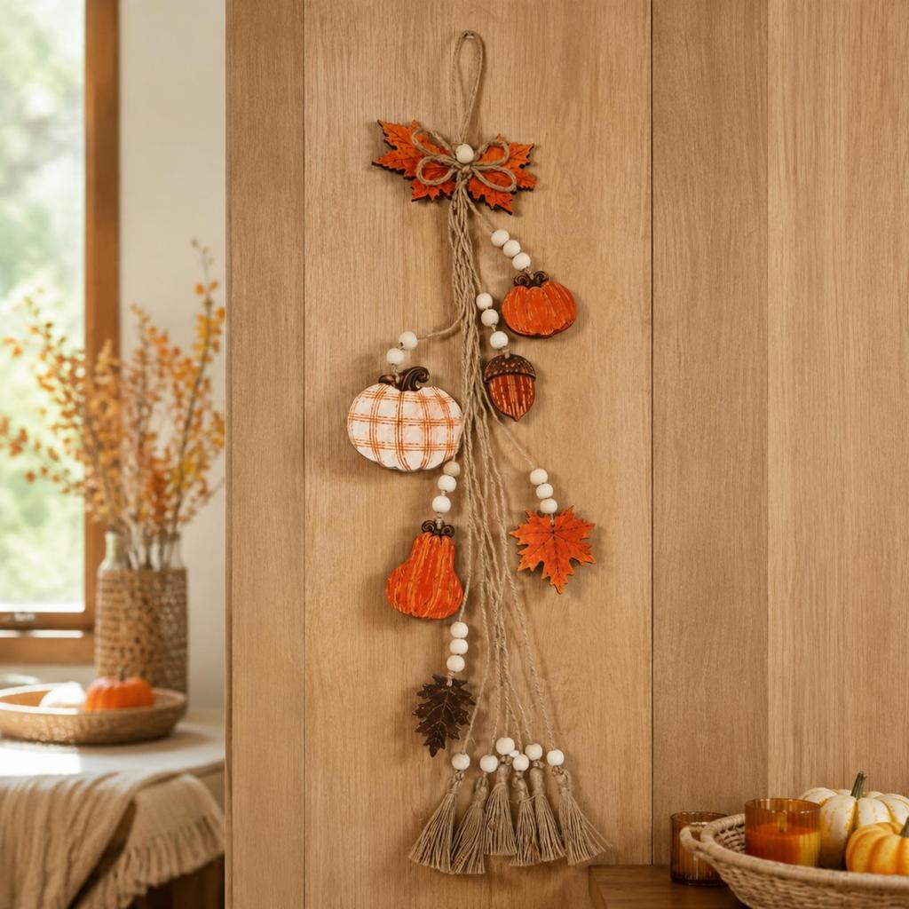 Holz Herbst Türdekoration mit Quasten und Juteseil Saisonal für den Eingangsbereich