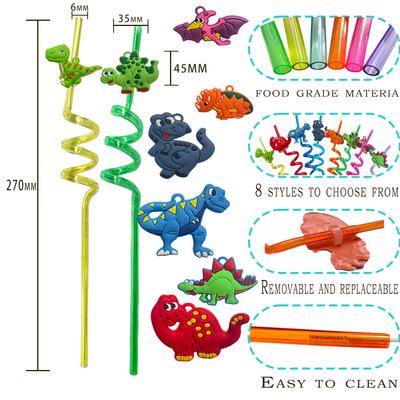 8Pcs Reusable Dinosaur Straws - Safari Jungle Theme Party Decor | Birthday Gift Eco-Friendly Party Supplies Favors