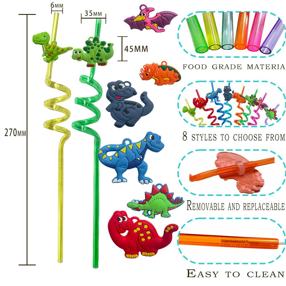 8Pcs Reusable Dinosaur Straws - Safari Jungle Theme Party Decor | Birthday Gift Eco-Friendly Party Supplies Favors