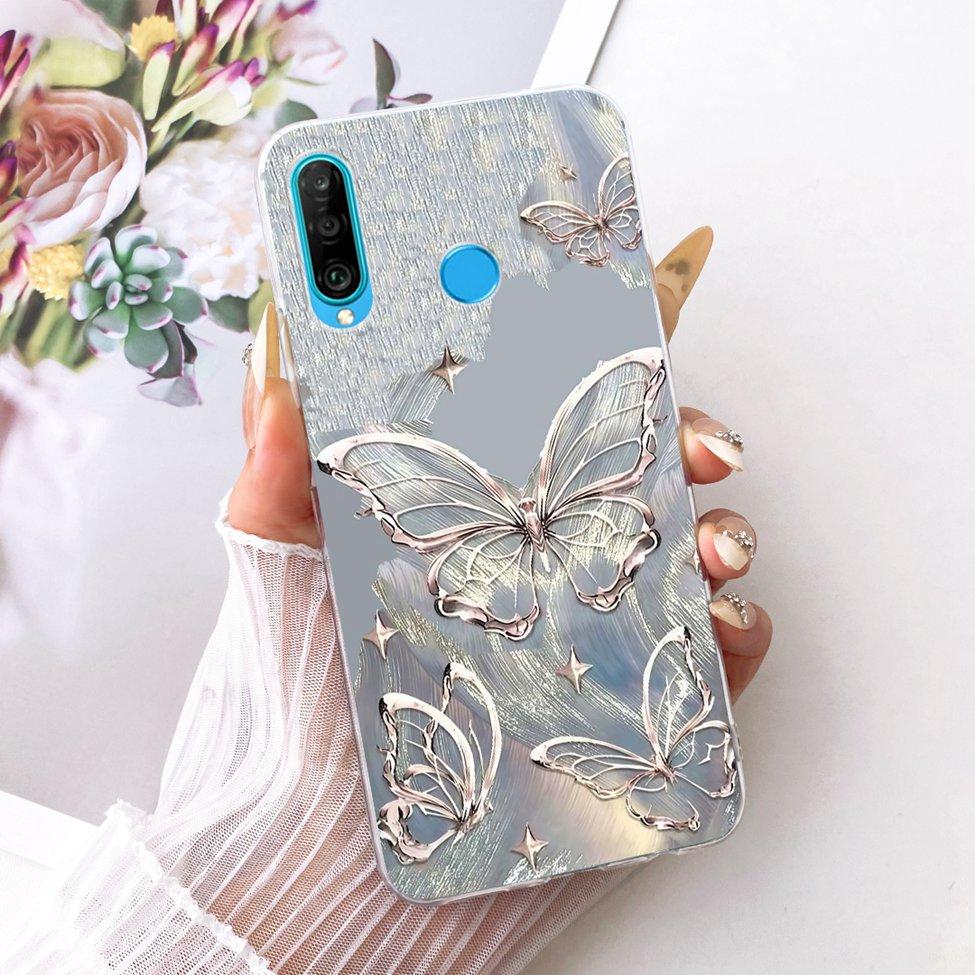 Transparent For Huawei P30 Lite Case Cover Cute Cat Fashion Butterfly Funny Painted Casing MAR-L01A MAR-L21A MAR-LX1A