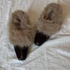 Square head thick heel fluffy shoes one pedal retro plush Mary Jane single shoes commuting warm small leather shoes