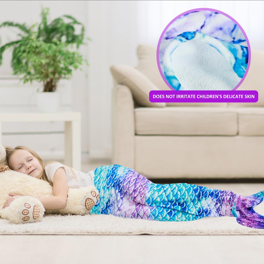 Meerjungfrauenflossen-Decke Weich Warm Plüsch-Fleece Schlafsack Kuscheldecke Buntes Fischschuppen-Design Meerjungfrauen-Decke für Kinder