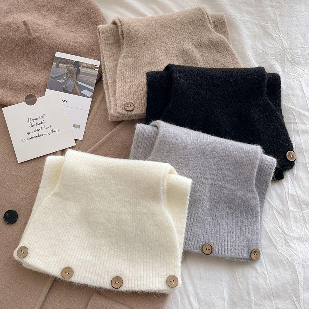 Solid Color Neck Scarf Knitted Neckerchief Wrap Winter Warm Neck Warmer  Women